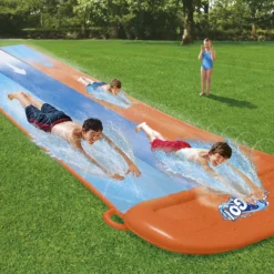 Bestway Orange & Blue Rectangular Triple Lane Slide With Sprinkler System At One End Water Slide -Outdoor Garden bestway orange blue rectangular triple lane slide with sprinkler system at one end water slide6942138969092 03i bq