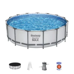 Bestway Steel Pro MAX™ Plain Polyvinyl Chloride (PVC) & Steel Pool (W) 4.57m X (L) 4.57m -Outdoor Garden bestway steel pro max plain polyvinyl chloride pvc steel pool w 4 57m x l 4 57m6941607328156 03c