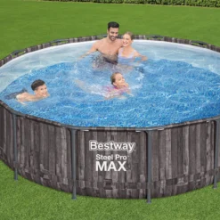 Bestway Steel Pro MAX™ Wood Effect Polyvinyl Chloride (PVC) & Steel Pool (W) 4.27m X (L) 4.27m -Outdoor Garden bestway steel pro max wood effect polyvinyl chloride pvc steel pool w 4 27m x l 4 27m6942138983968 01i