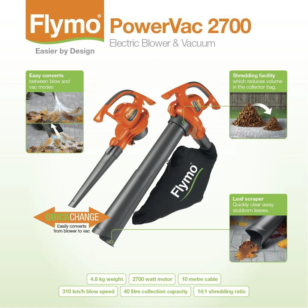Flymo PowerVac 2700 Corded 2700W 100-230V Blower & Vacuum 8 Flymo PowerVac 2700 Corded 2700W 100-230V Blower & Vacuum - Image 6