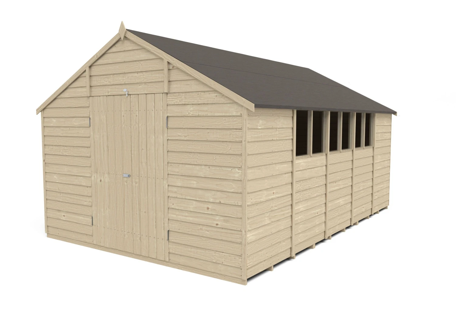 Forest Garden 10x15 Ft Apex Overlap Wooden 2 Door 6 Windows Shed With Floor - Assembly Service Included 4 Forest Garden 10x15 Ft Apex Overlap Wooden 2 Door 6 Windows Shed With Floor - Assembly Service Included - Image 2