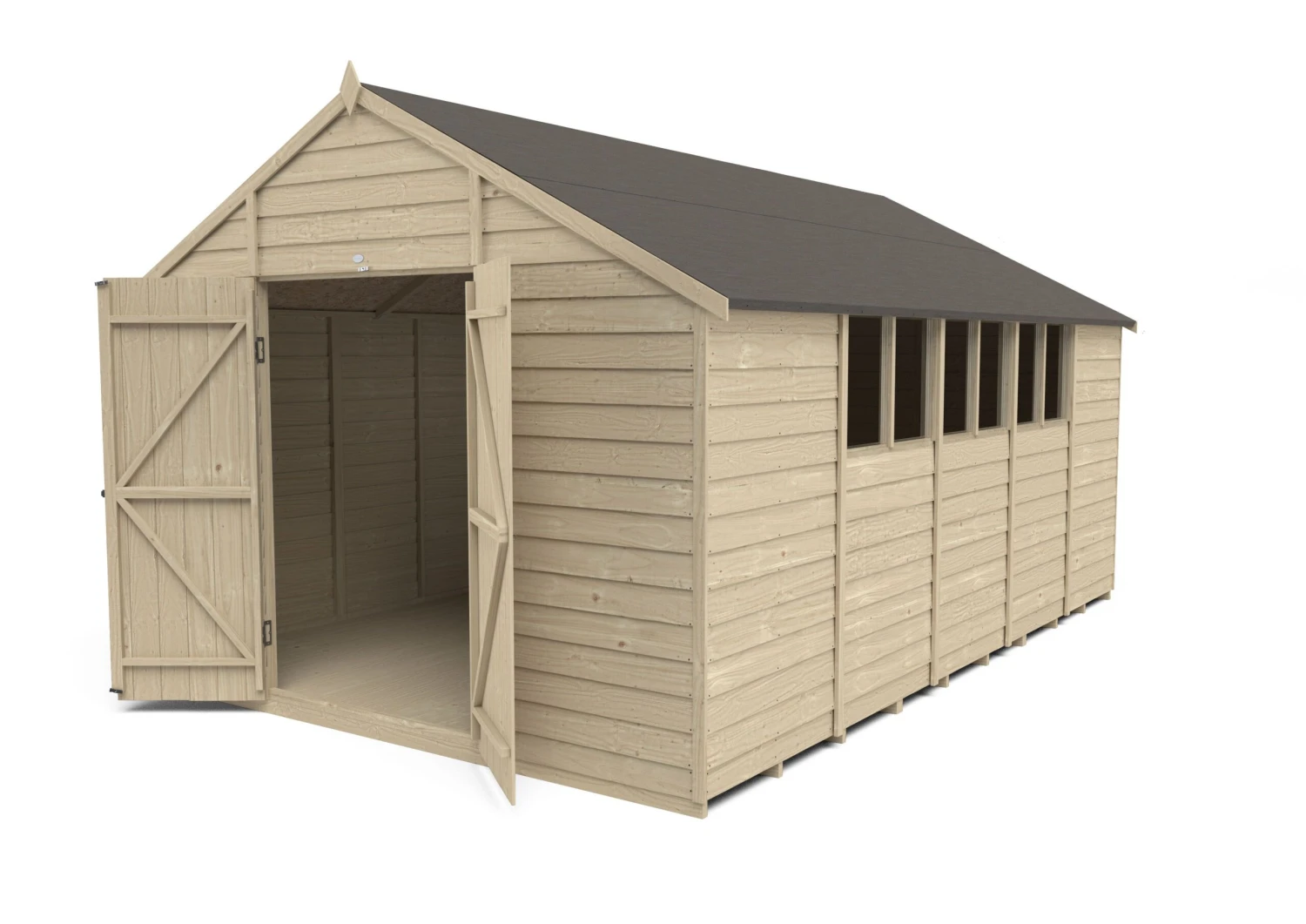 Forest Garden 10x15 Ft Apex Overlap Wooden 2 Door 6 Windows Shed With Floor - Assembly Service Included 6 Forest Garden 10x15 Ft Apex Overlap Wooden 2 Door 6 Windows Shed With Floor - Assembly Service Included - Image 4