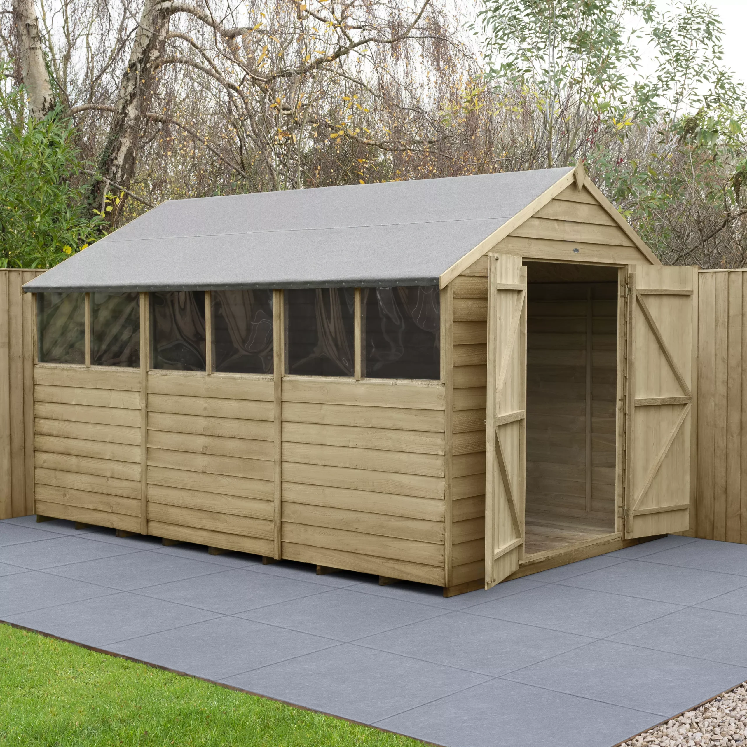 Forest Garden 12x8 Ft Apex Overlap Wooden 2 Door 6 Windows Shed With Floor - Assembly Service Included 3 Forest Garden 12x8 Ft Apex Overlap Wooden 2 Door 6 Windows Shed With Floor - Assembly Service Included