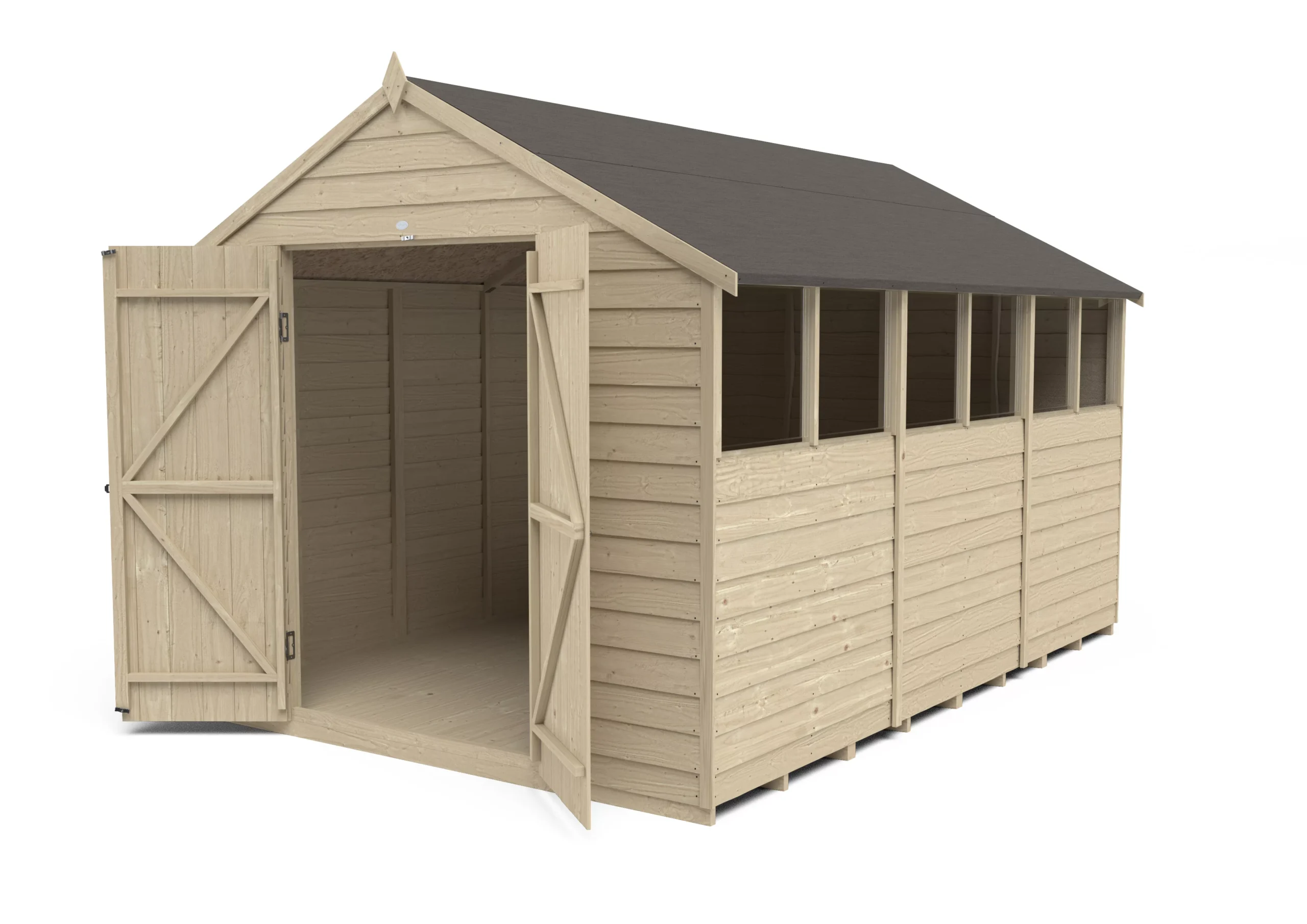 Forest Garden 12x8 Ft Apex Overlap Wooden 2 Door 6 Windows Shed With Floor - Assembly Service Included 6 Forest Garden 12x8 Ft Apex Overlap Wooden 2 Door 6 Windows Shed With Floor - Assembly Service Included - Image 4