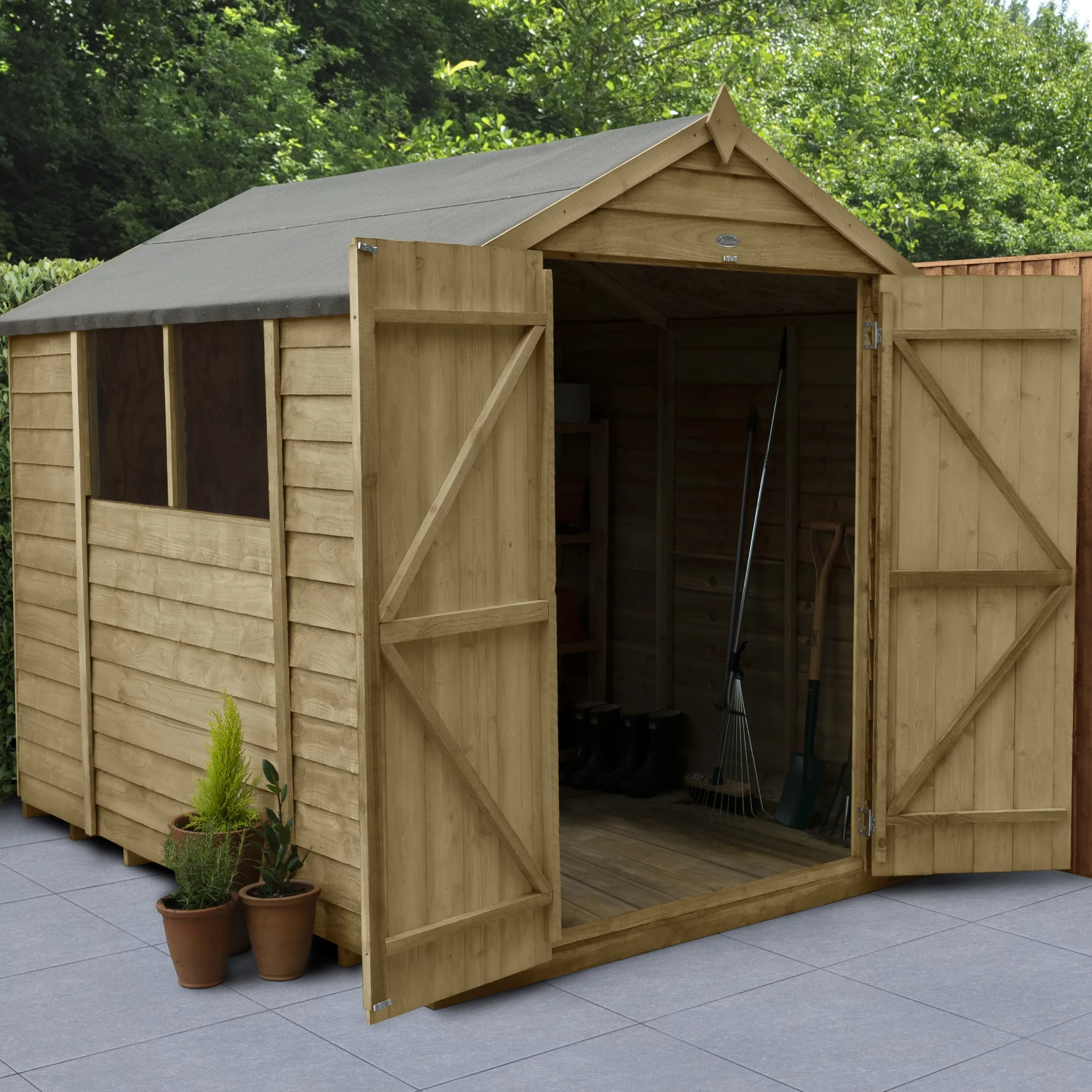 Forest Garden 8x6 Apex Pressure Treated Overlap Wooden Shed With Floor - Assembly Service Included 3 Forest Garden 8x6 Apex Pressure Treated Overlap Wooden Shed With Floor - Assembly Service Included