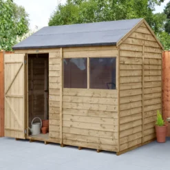 Forest Garden 8x6 Reverse Apex Pressure Treated Overlap Wooden Shed With Floor - Assembly Service Included