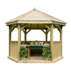 Forest Garden Furnished Hexagonal Gazebo, (W)3.78m (D)3.27m -Outdoor Garden forest garden furnished hexagonal gazebo w 3 78m d 3 27m5013053172469 02c bq
