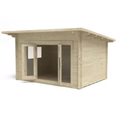 Forest Garden Melbury 4x3 Toughened Glass Pent Loglap Solid Wood Cabin With Double Door - Assembly Service Included -Outdoor Garden forest garden melbury 4x3 toughened glass pent loglap solid wood cabin with double door assembly service included5013053181744 04c bq