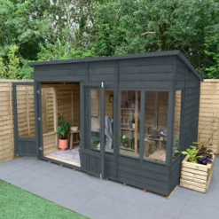 Forest Garden Oakley 10x6 Pent Overlap Solid Wood Summer House With Double Door -Outdoor Garden forest garden oakley 10x6 pent overlap solid wood summer house with double door5013053188682 02i bq