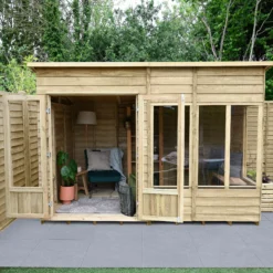 Forest Garden Oakley 10x6 Pent Overlap Solid Wood Summer House With Double Door -Outdoor Garden forest garden oakley 10x6 pent overlap solid wood summer house with double door5013053188682 03i bq