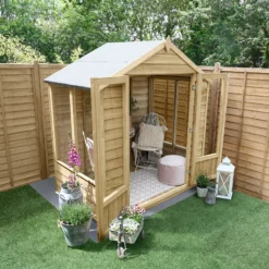 Forest Garden Oakley 6x4 Apex Overlap Solid Wood Summer House With Double Door - Assembly Service Included -Outdoor Garden forest garden oakley 6x4 apex overlap solid wood summer house with double door assembly service included5013053188439 03i bq