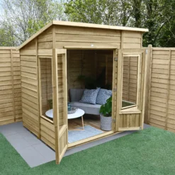 Forest Garden Oakley 7x5 Pent Overlap Solid Wood Summer House With Double Door - Assembly Service Included -Outdoor Garden forest garden oakley 7x5 pent overlap solid wood summer house with double door assembly service included5013053188514 03i bq
