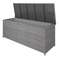 GoodHome Hamilton Steeple Grey Rattan Effect Storage Box (W) 180cm X (D) 65cm -Outdoor Garden goodhome hamilton steeple grey rattan effect storage box w 180cm x d 65cm5059340677415 21c