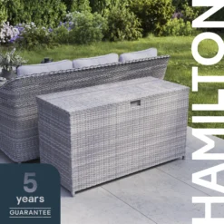 GoodHome Hamilton Steeple Grey Rattan Effect Storage Box (W) 180cm X (D) 65cm -Outdoor Garden goodhome hamilton steeple grey rattan effect storage box w 180cm x d 65cm5059340677415 41i EN