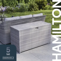 GoodHome Hamilton Steeple Grey Rattan Effect Storage Box (W) 180cm X (D) 65cm -Outdoor Garden goodhome hamilton steeple grey rattan effect storage box w 180cm x d 65cm5059340677415 41i PL