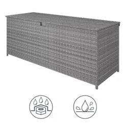 GoodHome Hamilton Steeple Grey Rattan Effect Storage Box (W) 180cm X (D) 65cm -Outdoor Garden goodhome hamilton steeple grey rattan effect storage box w 180cm x d 65cm5059340677415 71c