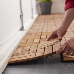 GoodHome Lempa Brown Acacia Clippable Deck Tile (L)0.3m (W)300mm (T)24mm, Pack Of 4 -Outdoor Garden goodhome lempa brown acacia clippable deck tile l 0 3m w 300mm t 24mm pack of 45059340066035 03i