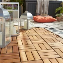 GoodHome Lempa Brown Acacia Clippable Deck Tile (L)0.3m (W)300mm (T)24mm, Pack Of 4 -Outdoor Garden goodhome lempa brown acacia clippable deck tile l 0 3m w 300mm t 24mm pack of 45059340066035 10i bq