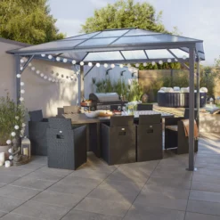 GoodHome Yallis Ebony Rectangular Gazebo, (W)3m (D)3.65m - Assembly Required -Outdoor Garden goodhome yallis ebony rectangular gazebo w 3m d 3 65m assembly required5059340666938 01i bq