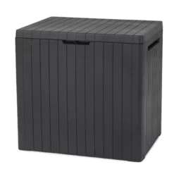 Keter City Box Graphite Wood Effect Flat Garden Storage 113L