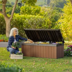 Keter Darwin Wood Effect 5x2 Garden Storage Bench Box 380L -Outdoor Garden keter darwin wood effect 5x2 garden storage bench box 380l7290112636225 01i bq