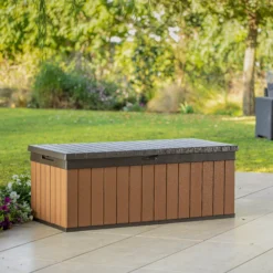 Keter Darwin Wood Effect 5x2 Garden Storage Bench Box 380L -Outdoor Garden keter darwin wood effect 5x2 garden storage bench box 380l7290112636225 03i bq