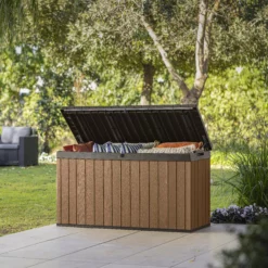 Keter Darwin Wood Effect 5x2 Garden Storage Bench Box 570L -Outdoor Garden keter darwin wood effect 5x2 garden storage bench box 570l7290112636263 03i bq