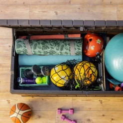 Keter Darwin Wood Effect 5x2 Garden Storage Bench Box 570L -Outdoor Garden keter darwin wood effect 5x2 garden storage bench box 570l7290112636263 04i bq