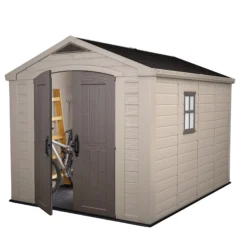 Keter Factor 8x11 Ft Apex Beige Plastic 2 Door Shed With Floor (Base Included) -Outdoor Garden keter factor 8x11 ft apex beige plastic 2 door shed with floor base included 7290103664961 02c bq