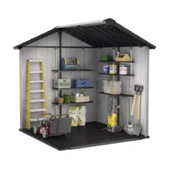 Keter Oakland Apex Grey Plastic 2 Door Shed With Floor -Outdoor Garden keter oakland apex grey plastic 2 door shed with floor7290106928435 04t bq