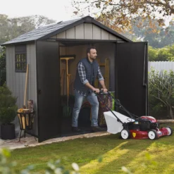 Keter Oakland Apex Grey Plastic 2 Door Shed With Floor -Outdoor Garden keter oakland apex grey plastic 2 door shed with floor7290106928435 11i bq