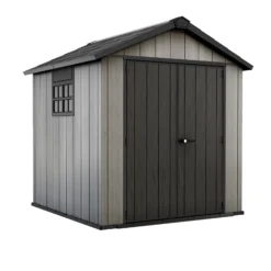 Keter Oakland Apex Grey Plastic 2 Door Shed With Floor -Outdoor Garden keter oakland apex grey plastic 2 door shed with floor7290106928435 20c bq