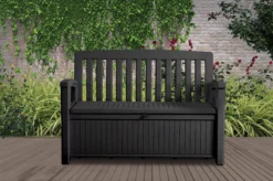 Keter Patio Wood Effect Garden Storage Bench Box - Partial Assembly Required 227L -Outdoor Garden keter patio wood effect garden storage bench box partial assembly required 227l7290112634825 01i bq