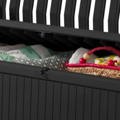 Keter Patio Wood Effect Garden Storage Bench Box - Partial Assembly Required 227L -Outdoor Garden keter patio wood effect garden storage bench box partial assembly required 227l7290112634825 06c bq