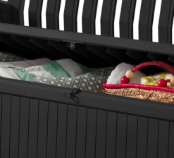 Keter Patio Wood Effect Garden Storage Bench Box - Partial Assembly Required 227L -Outdoor Garden keter patio wood effect garden storage bench box partial assembly required 227l7290112634825 38c bq