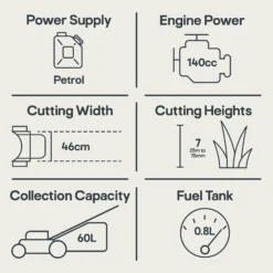 Mac Allister MLMP550SP46-M&S 140cc Petrol Rotary Lawnmower -Outdoor Garden mac allister mlmp550sp46 m s 140cc petrol rotary lawnmower5059340124506 01t EN bq