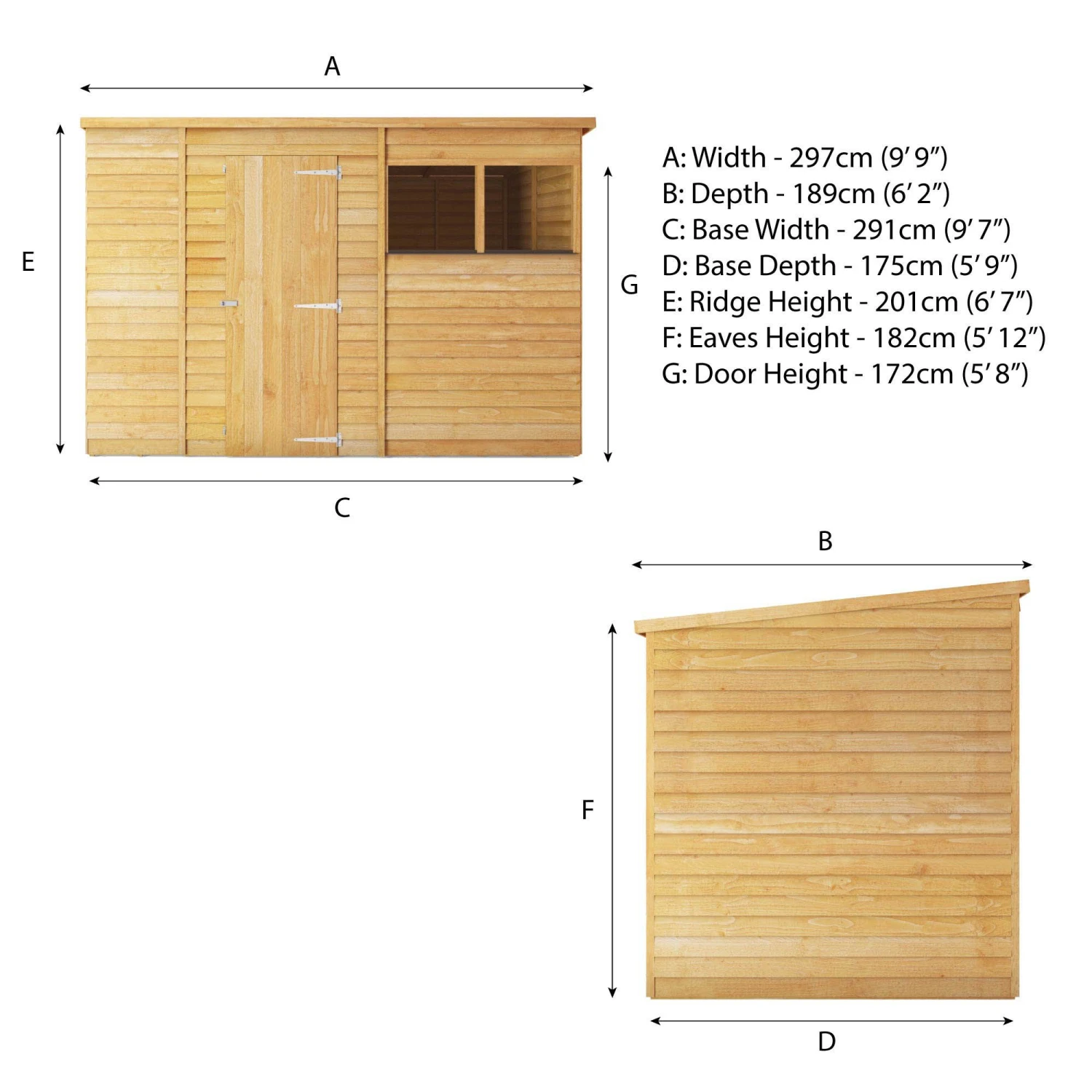 Mercia 10x6 Ft Pent Overlap Wooden 2 Windows Shed With Floor 9 Mercia 10x6 Ft Pent Overlap Wooden 2 Windows Shed With Floor - Image 8