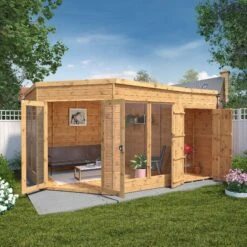 Mercia Summer House 13x9 Ft Pent Shiplap Solid Wood Summer House With Double Door -Outdoor Garden mercia summer house 13x9 ft pent shiplap solid wood summer house with double door5029442002576 02i bq