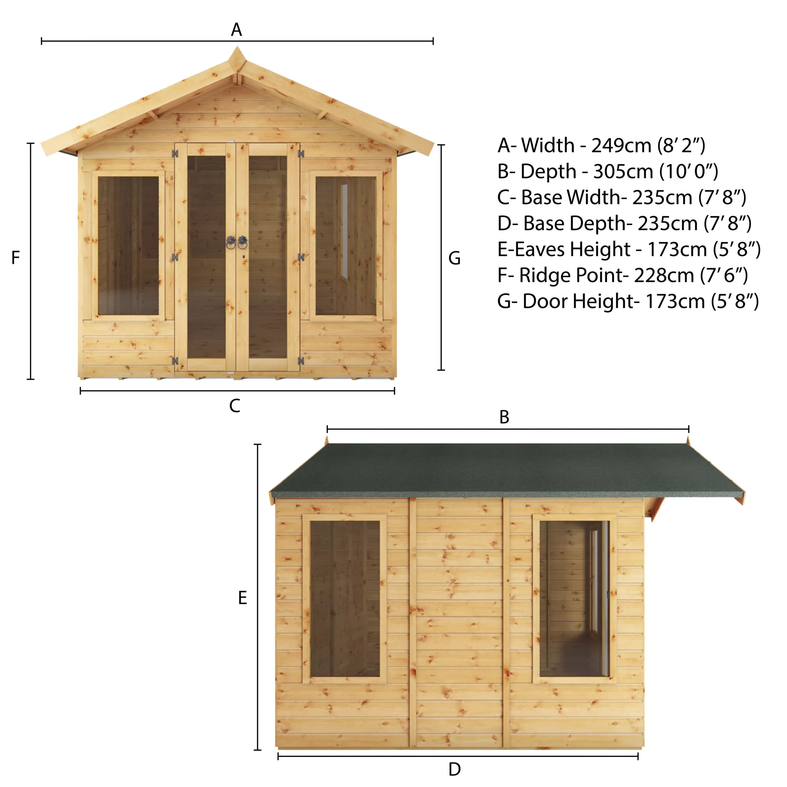 Mercia Sussex 8x8 Ft Apex Shiplap Wooden Summer House With Double Door 10 Mercia Sussex 8x8 Ft Apex Shiplap Wooden Summer House With Double Door - Image 8