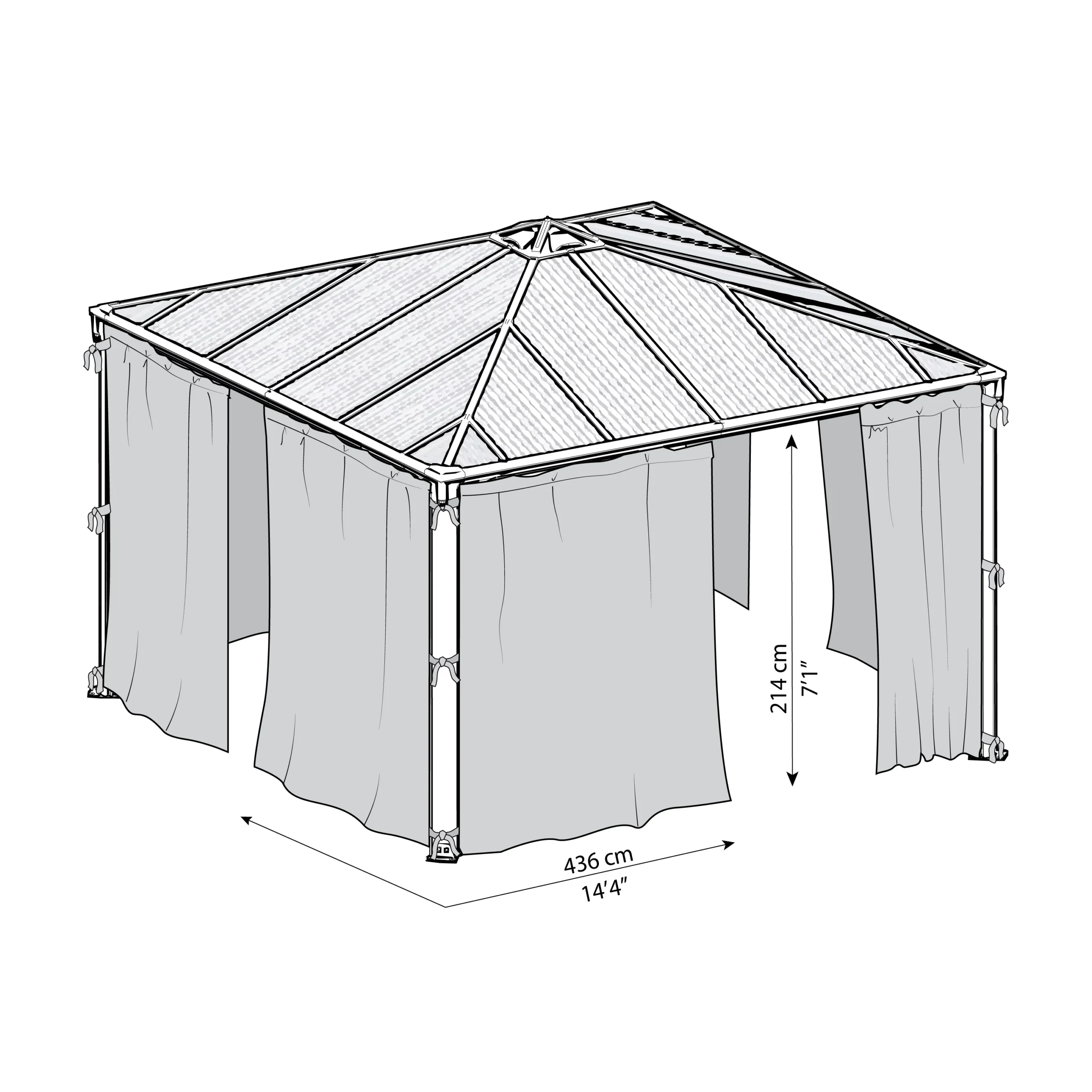 Palram - Canopia 4K Series Grey Polyester (PES) Gazebo Curtain, Pack Of 4 (L)2170mm (W)4360mm 6 Palram - Canopia 4K Series Grey Polyester (PES) Gazebo Curtain, Pack Of 4 (L)2170mm (W)4360mm - Image 4
