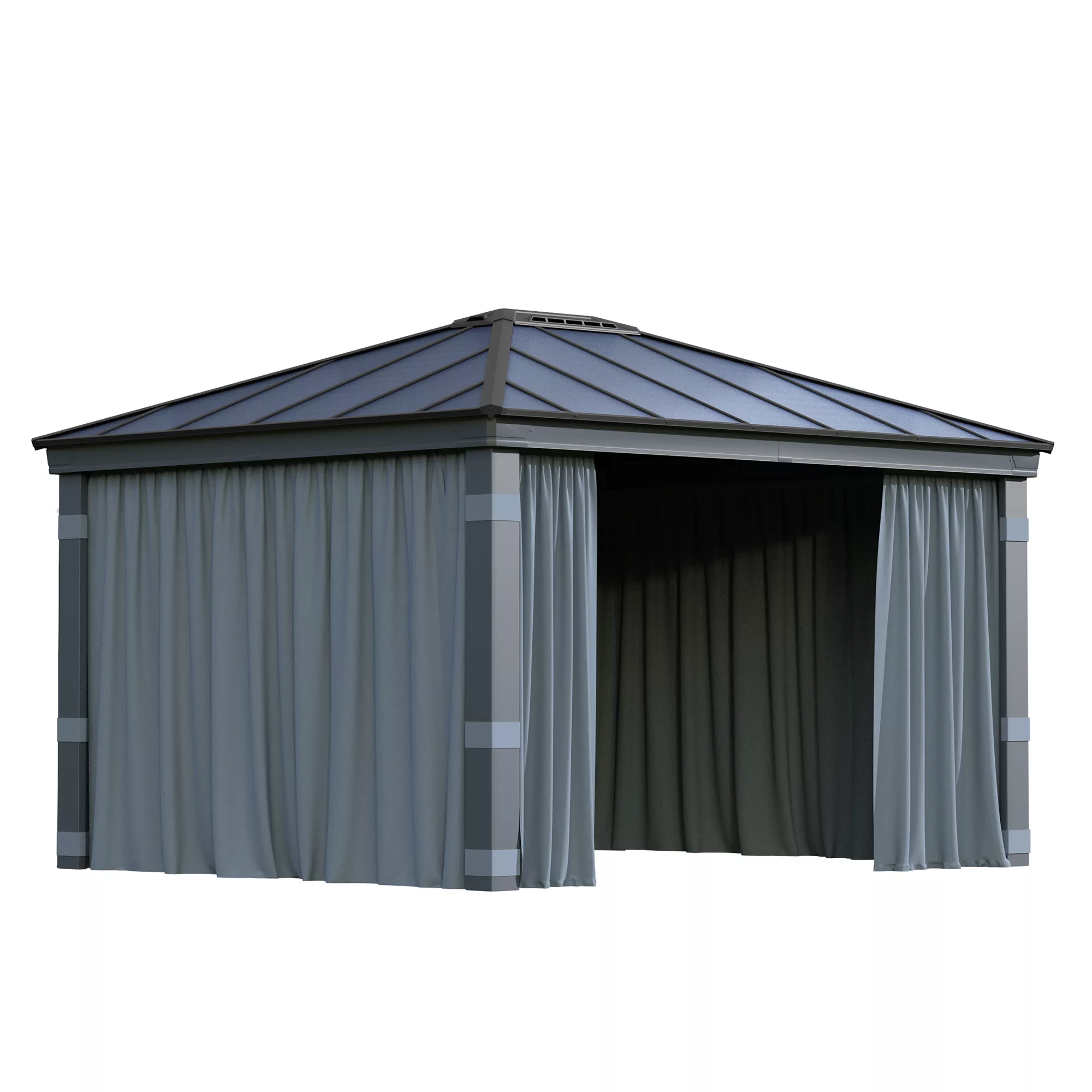Palram - Canopia Dallas Grey Polyester (PES) Gazebo Curtain, Pack Of 4 (L)2120mm (W)4090mm 3 Palram - Canopia Dallas Grey Polyester (PES) Gazebo Curtain, Pack Of 4 (L)2120mm (W)4090mm