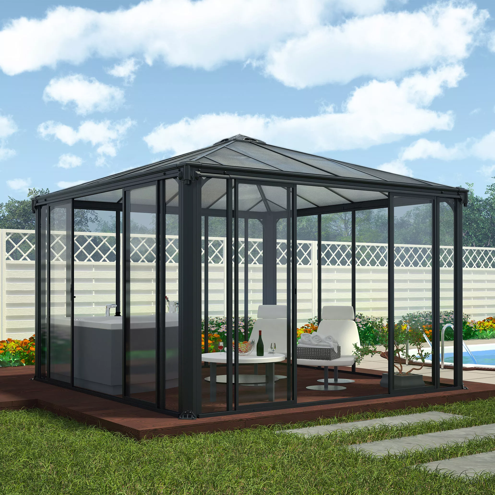 Palram - Canopia Ledro Grey Rectangular Gazebo, (W)3.6m (D)3.6m - Assembly Required 11 Palram - Canopia Ledro Grey Rectangular Gazebo, (W)3.6m (D)3.6m - Assembly Required - Image 9