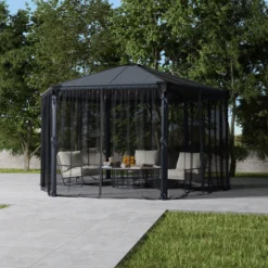 Palram - Canopia Roma Monaco Grey Polyester (PES) Gazebo Netting, Pack Of 6 (L)2170mm (W)2320mm -Outdoor Garden palram canopia roma monaco grey polyester pes gazebo netting pack of 6 l 2170mm w 2320mm7290108133547 01i