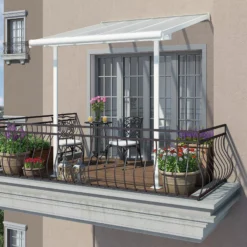 Palram - Canopia Sierra White Non-retractable Awning, (L)2.25m (H)3m (W)2.25m -Outdoor Garden palram canopia sierra white non retractable awning l 2 25m h 3m w 2 25m7290108131314 03i bq