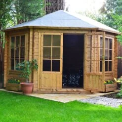 Shire Belvoir 10x10 Toughened Glass Apex Tongue & Groove Wooden Cabin - Base Not Included -Outdoor Garden shire belvoir 10x10 toughened glass apex tongue groove wooden cabin base not included5019804252336 03i bq