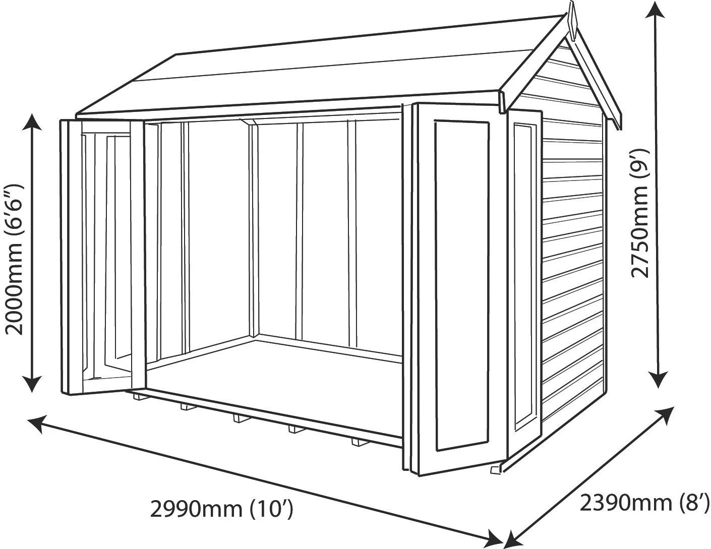 Shire Blenheim 10x8 Glass Bi-fold Door Apex Shiplap Wooden Summer House - Base Not Included 9 Shire Blenheim 10x8 Glass Bi-fold Door Apex Shiplap Wooden Summer House - Base Not Included - Image 7