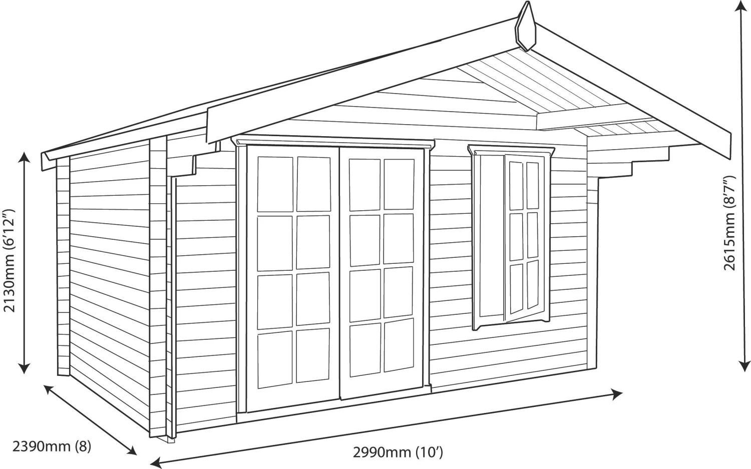 Shire Cannock 10x8 Glass Apex Tongue & Groove Wooden Cabin - Base Not Included 12 Shire Cannock 10x8 Glass Apex Tongue & Groove Wooden Cabin - Base Not Included - Image 10