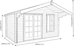 Shire Cannock 12x10 Toughened Glass Apex Tongue & Groove Wooden Cabin - Base Not Included -Outdoor Garden shire cannock 12x10 toughened glass apex tongue groove wooden cabin base not included5019804312108 03t