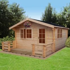 Shire Kinver 14x18 Toughened Glass Apex Tongue & Groove Wooden Cabin - Base Not Included -Outdoor Garden shire kinver 14x18 toughened glass apex tongue groove wooden cabin base not included5019804111442 01i