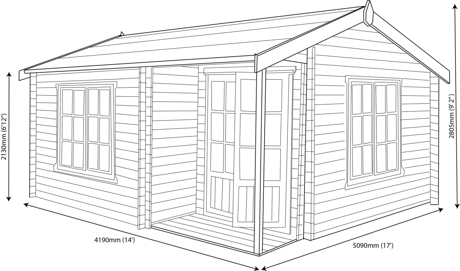 Shire Twyford 14x17 Toughened Glass Apex Tongue & Groove Wooden Cabin - Base Not Included 11 Shire Twyford 14x17 Toughened Glass Apex Tongue & Groove Wooden Cabin - Base Not Included - Image 9